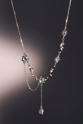Platinum Plated Multi Opal Dangle Necklace