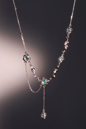 Platinum Plated Multi Opal Dangle Necklace