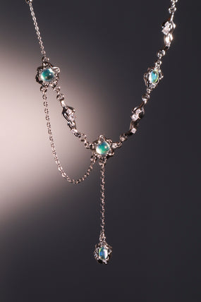 Platinum Plated Multi Opal Dangle Necklace