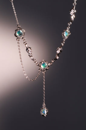 Platinum Plated Multi Opal Dangle Necklace