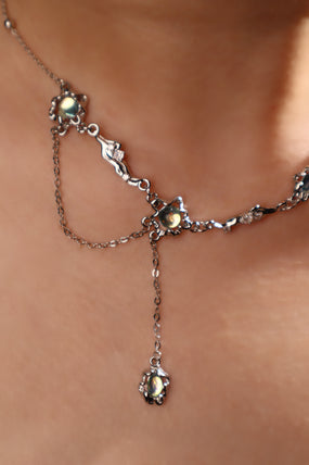 Platinum Plated Multi Opal Dangle Necklace