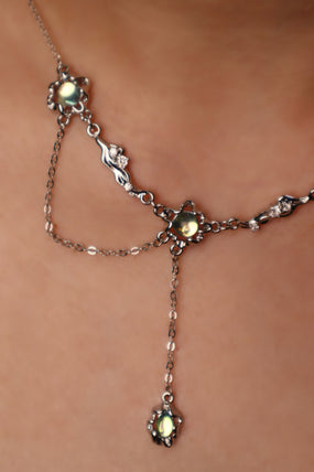 Platinum Plated Multi Opal Dangle Necklace