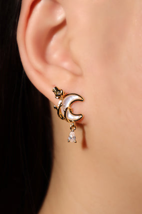 18K Real Gold Plated Rose Moon Earrings