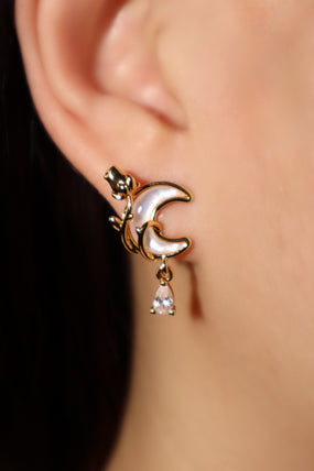 18K Real Gold Plated Rose Moon Earrings