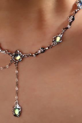 Platinum Plated Multi Opal Dangle Necklace