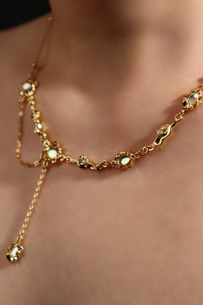 18K Real Gold Plated Multi Opal Dangle Necklace