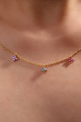 18K Gold Vermeil Color Gem Lucky Leaf Necklace