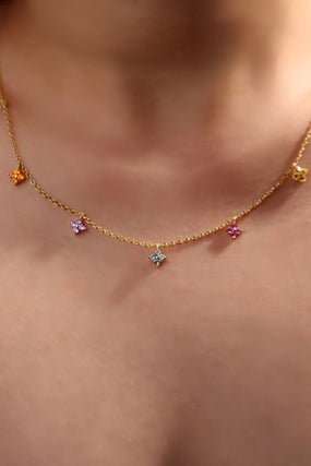 18K Gold Vermeil Color Gem Lucky Leaf Necklace