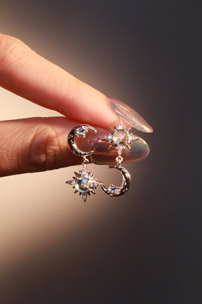 Platinum Plated Moon Pole Star Earrings