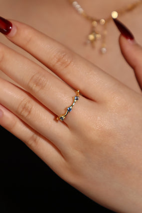 Gold Plated Blue Gem Wave Ring