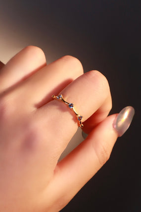 Gold Plated Blue Gem Wave Ring