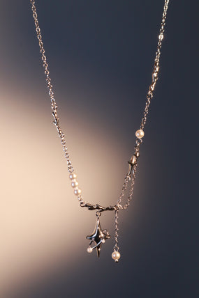 Platinum Plated Saturn Star Spiral Pearls Necklace