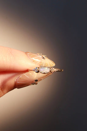 14K Real Gold Plated White Opal Diamonds Ring