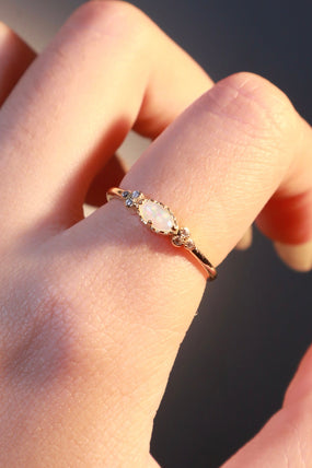 14K Real Gold Plated White Opal Diamonds Ring