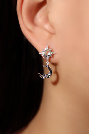 Platinum Plated Moon Pole Star Earrings