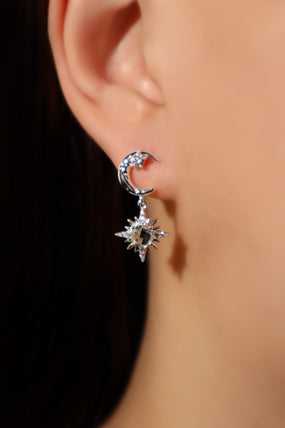 Platinum Plated Moon Pole Star Earrings