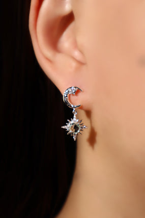Platinum Plated Moon Pole Star Earrings