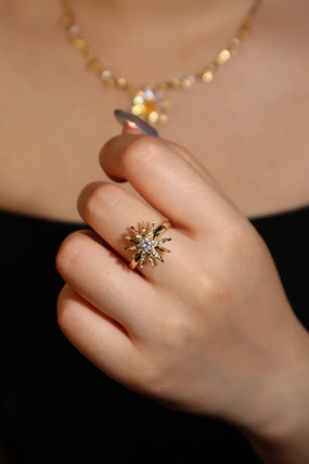 18K Gold Stainless Steel Spinning Diamond Sun Ring