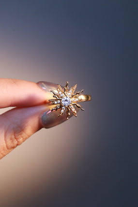 18K Gold Stainless Steel Spinning Diamond Sun Ring