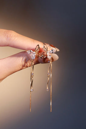 14K Real Gold Plated Diamond Wave Butterfly Earrings