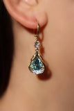 14K Real Gold Plated Blue Gem Sector Droplet Earrings