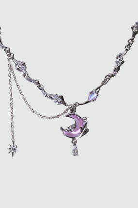 Palladium White Gold Plated Sparkle Rose Moon Necklace