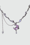 Palladium White Gold Plated Sparkle Rose Moon Necklace