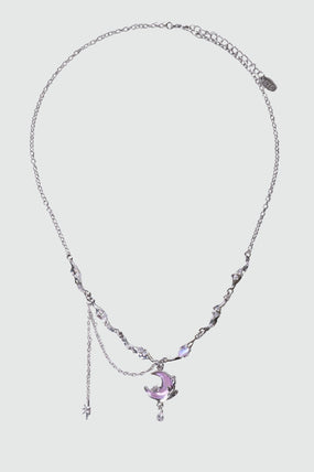 Palladium White Gold Plated Sparkle Rose Moon Necklace