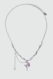 Palladium White Gold Plated Sparkle Rose Moon Necklace