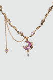 18K Real Gold Plated Sparkle Rose Moon Necklace