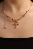 18K Real Gold Plated Sparkle Rose Moon Necklace