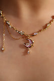 18K Real Gold Plated Sparkle Rose Moon Necklace