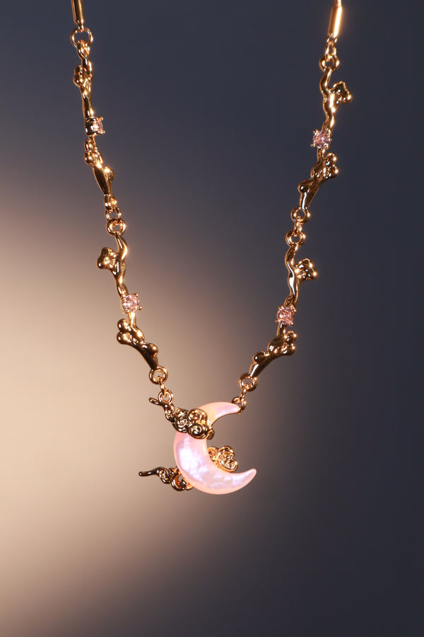 18K Echt Vergoldete Rosa Naturmuschel Mond Halskette