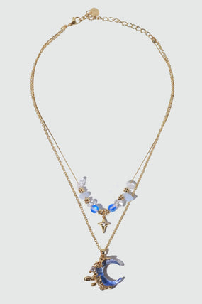 18K Real Gold Plated Gradient Blue Moon Necklace