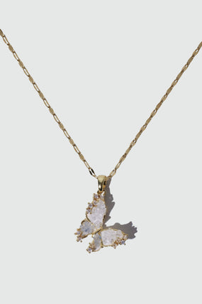 18K Real Gold Plated Crystal Butterfly Pendant Necklace
