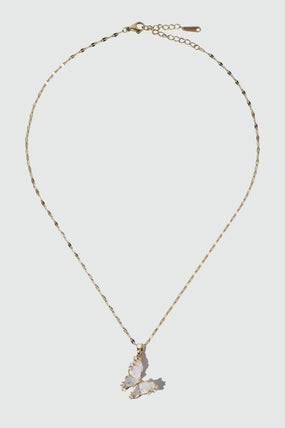 18K Real Gold Plated Crystal Butterfly Pendant Necklace