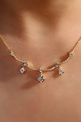 14K Real Gold Plated Curved Diamond Wave Necklace