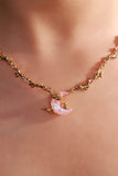 18K Real Gold Plated Pink Natural Shell Moon Necklace