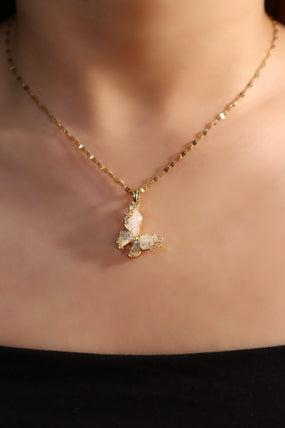 18K Real Gold Plated Crystal Butterfly Pendant Necklace