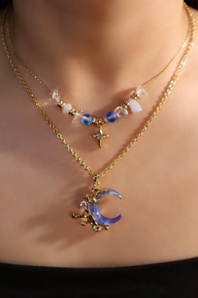 18K Real Gold Plated Gradient Blue Moon Necklace