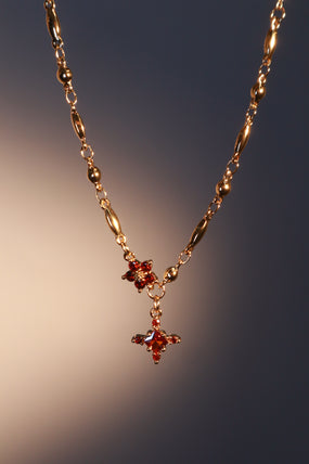 18K Real Gold Plated Ruby Starlight Bloom Cross Necklace
