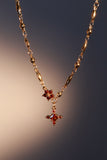 18K Real Gold Plated Ruby Starlight Bloom Cross Necklace