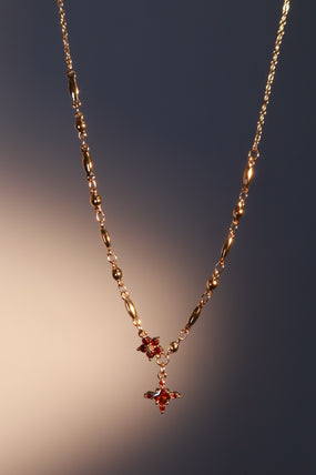 18K Real Gold Plated Ruby Starlight Bloom Cross Necklace