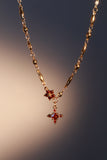 18K Real Gold Plated Ruby Starlight Bloom Cross Necklace