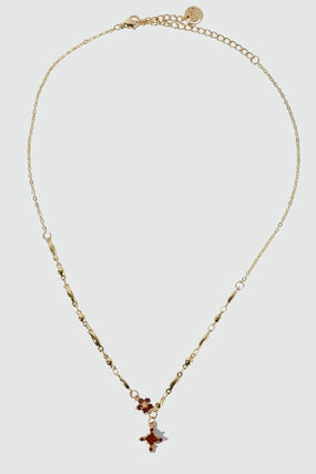 18K Real Gold Plated Ruby Starlight Bloom Cross Necklace