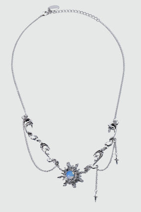 Palladium White Gold Plated Frostfire Sun Necklace