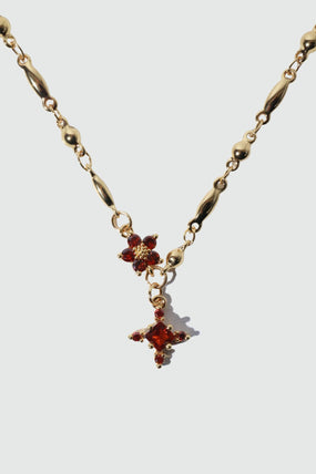 18K Real Gold Plated Ruby Starlight Bloom Cross Necklace