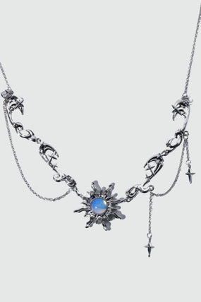 Palladium White Gold Plated Frostfire Sun Necklace