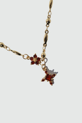 18K Real Gold Plated Ruby Starlight Bloom Cross Necklace