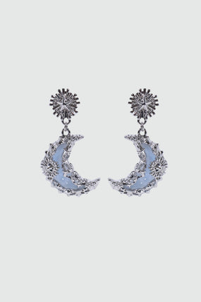 Blue Resin Moon Earrings